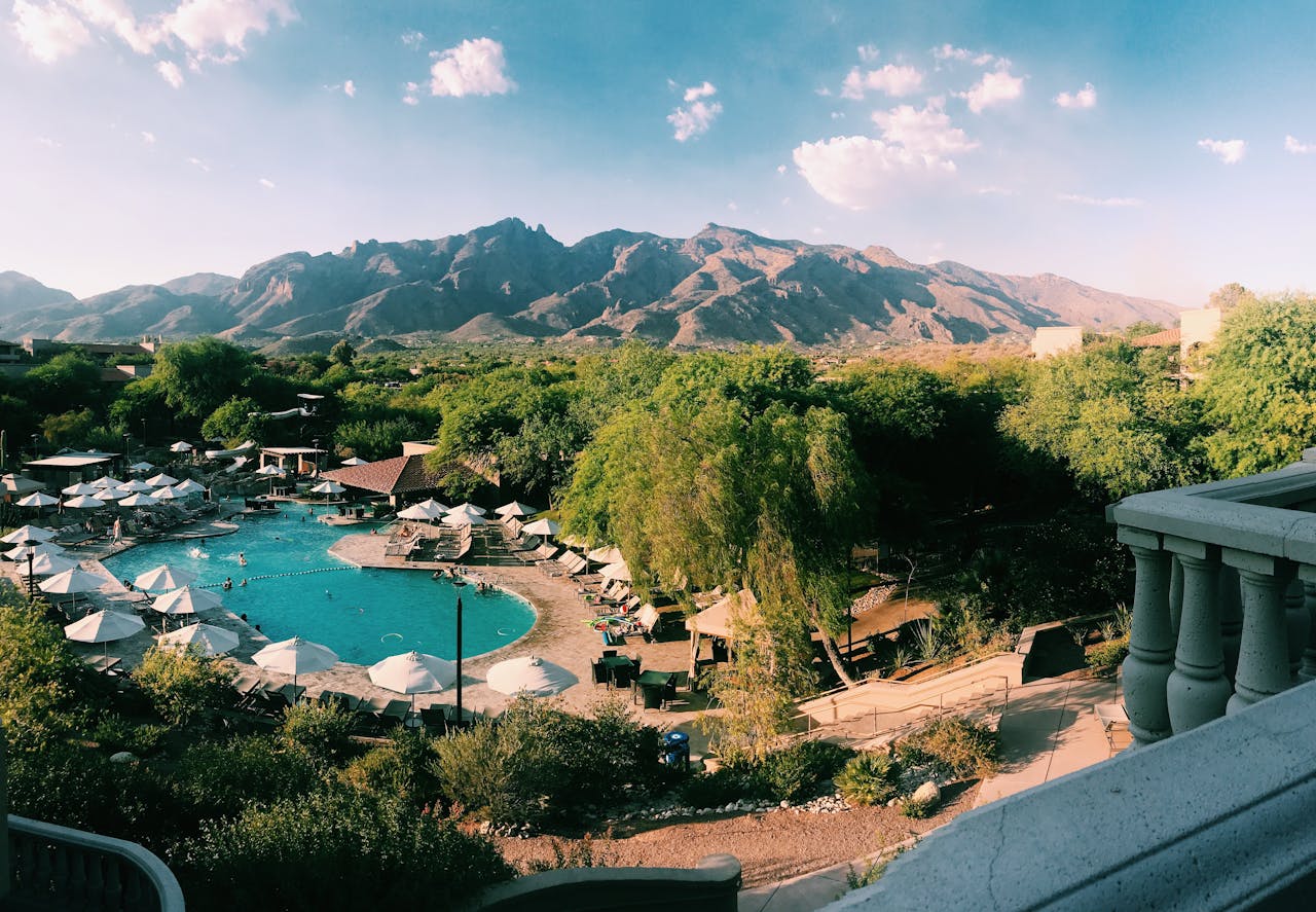 Luxury Nevada pool with mountain backdrop
